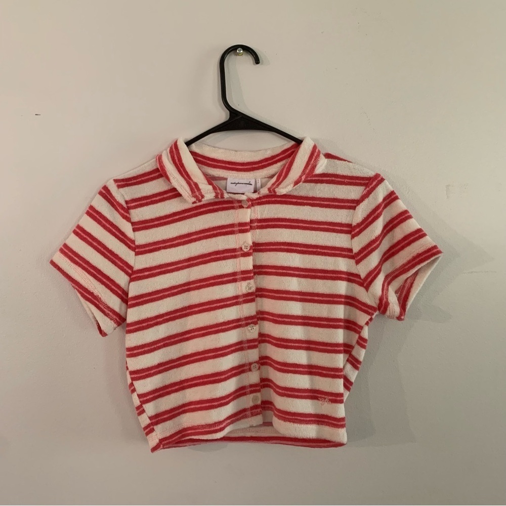 Out from Under Airy Terry Cropped Polo Shirt Top Size Small - Picture 2 of 10